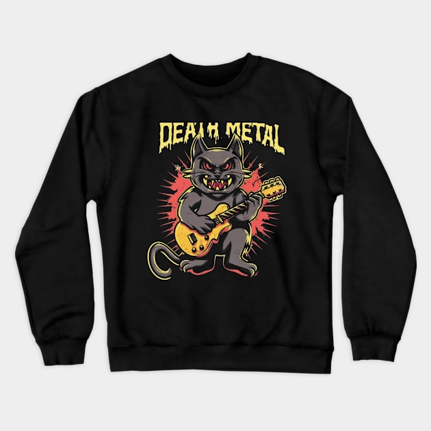 Death Metal Satanic Baphomet Cat playing guitar Crewneck Sweatshirt by Aldrvnd